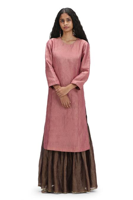 Buy Mimamsaa Pink Crepe Sequins Round Neck Textured Kurta Set With Flared Pant Online at Aza Fashions Buy_Mimamsaa_Pink Crepe Sequins Round Neck Textured Kurta Set With Flared Pant _Online_at_Aza_Fashions