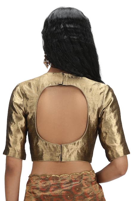 Shop Mimamsaa Brown Tissue, Silk Sequins Round Neck Geometric Pattern Scalloped Saree Set Online at Aza Fashions Shop_Mimamsaa_Brown Tissue, Silk Sequins Round Neck Geometric Pattern Scalloped Saree Set _Online_at_Aza_Fashions