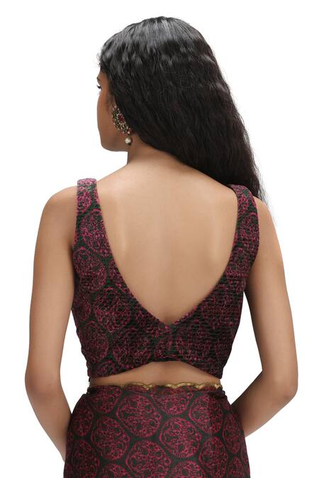 Mimamsaa Pink Velvet, Organza Embroidery, Sequins Polo Floral Printed Saree With Blouse Online at Aza Fashions Mimamsaa_Pink Velvet, Organza Embroidery, Sequins Polo Floral Printed Saree With Blouse _Online_at_Aza_Fashions