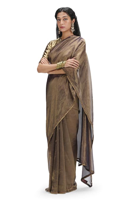 Mimamsaa Blue Tissue, Silk Sequins Round Neck Dhoop Chaon Metallic Saree And Blouse Online at Aza Fashions Mimamsaa_Blue Tissue, Silk Sequins Round Neck Dhoop Chaon Metallic Saree And Blouse _Online_at_Aza_Fashions