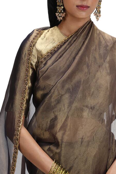 Shop Mimamsaa Blue Tissue, Silk Sequins Round Neck Dhoop Chaon Metallic Saree And Blouse Online at Aza Fashions Shop_Mimamsaa_Blue Tissue, Silk Sequins Round Neck Dhoop Chaon Metallic Saree And Blouse _Online_at_Aza_Fashions