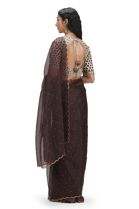 Mimamsaa Brown Handwoven Sequin Scatter Saree Set 