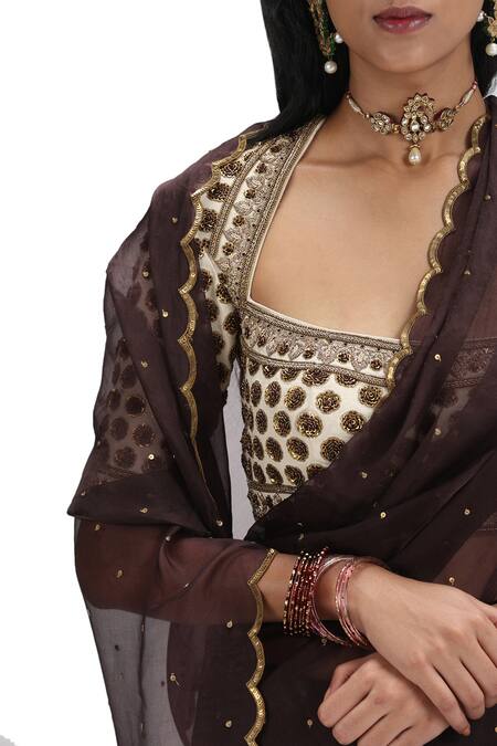 Mimamsaa Brown Organza, Silk, Muslin Sequins, Embroidery Handwoven Scatter Saree Set at Aza Fashions Mimamsaa_Brown Organza, Silk, Muslin Sequins, Embroidery Handwoven Scatter Saree Set _at_Aza_Fashions