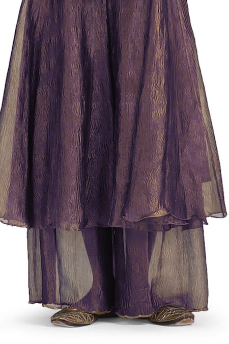 Shop Mimamsaa Gold Crepe, Chiffon Sequins V-neck Textured Metallic Anarkali Set Online at Aza Fashions Shop_Mimamsaa_Gold Crepe, Chiffon Sequins V-neck Textured Metallic Anarkali Set _Online_at_Aza_Fashions