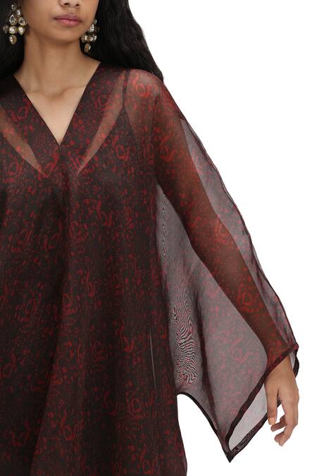 Buy_Mimamsaa_Black Organza V-neck Abstract Pattern Kaftan Pant Set _Online_at_Aza_Fashions