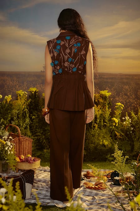 Nirmooha Brown 3D Flower Embroidered Jacket 