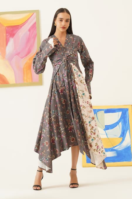 Sunandini Botanical Print Handkerchief Dress 