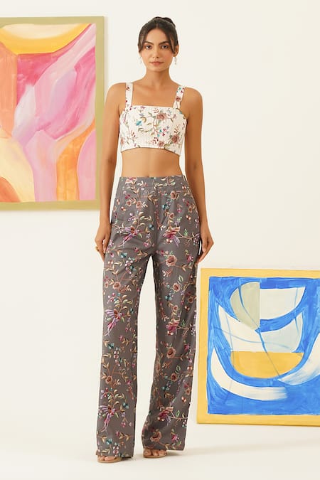 Sunandini Floral Vine Printed Quilted Crop Top & Pant 