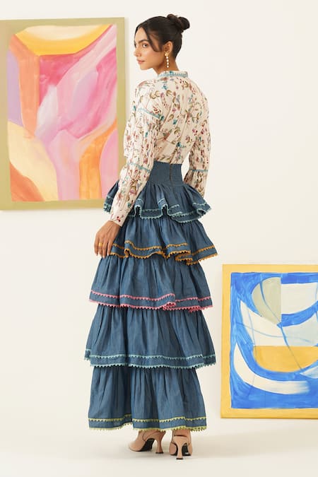 Sunandini Floral Vine Printed Top & Circular Skirt 