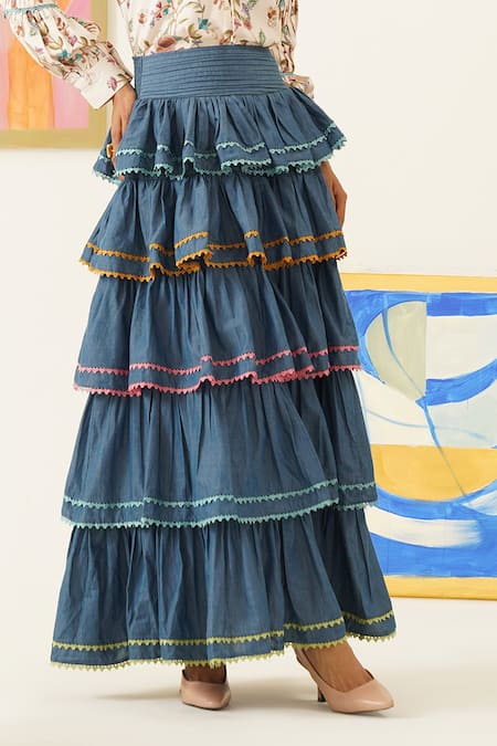 Buy Sunandini White Viscose, Wool, Cotton Lace Floral Vine Printed Top And Circular Skirt Online at Aza Fashions Buy_Sunandini_White Viscose, Wool, Cotton Lace Floral Vine Printed Top And Circular Skirt _Online_at_Aza_Fashions