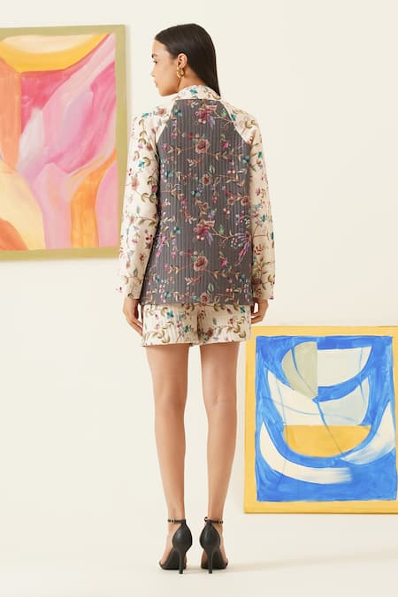 Sunandini Floral Vine Printed Quilted Jacket & Shorts Set 