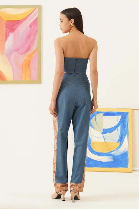 Sunandini Blue Floral Veli Printed Crop Top & Pant Set 