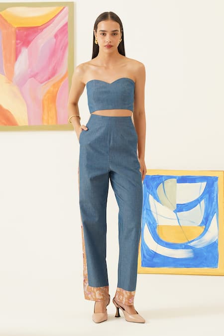 Sunandini Solid Crop Top With Pant 