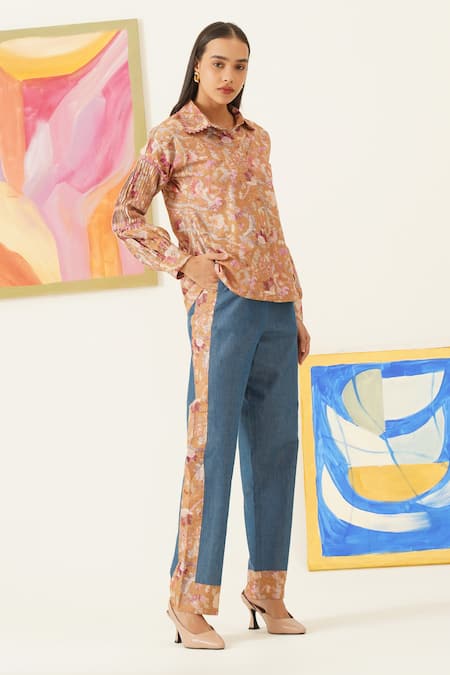 Sunandini Floral Printed Ochre Shirt 