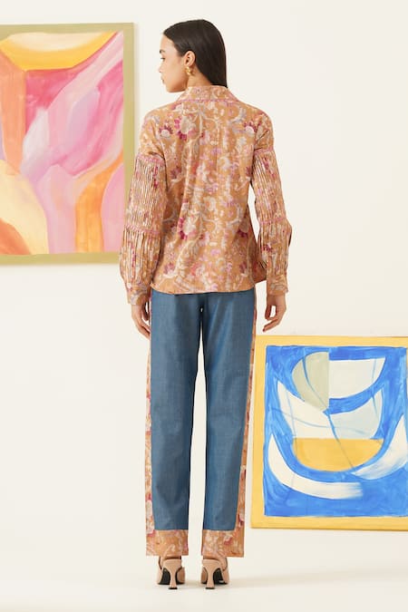 Sunandini Floral Printed Ochre Shirt 