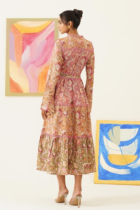 Sunandini Color Block Floral Print Dress 
