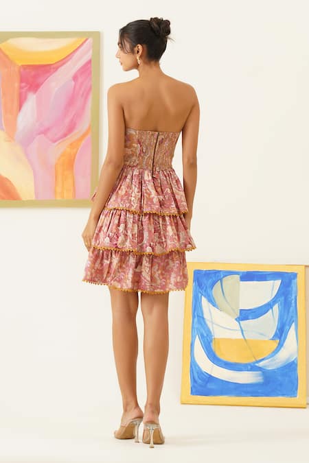 Sunandini Floral Print Layered Tube Dress 