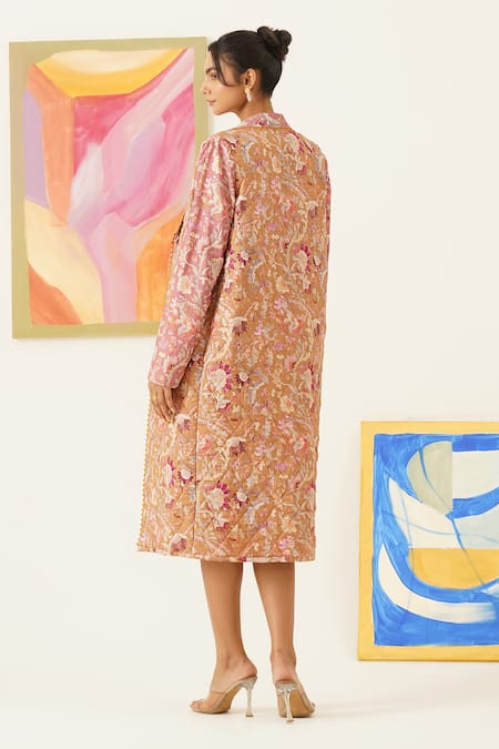 Sunandini Pink Floral Print Long Coat 
