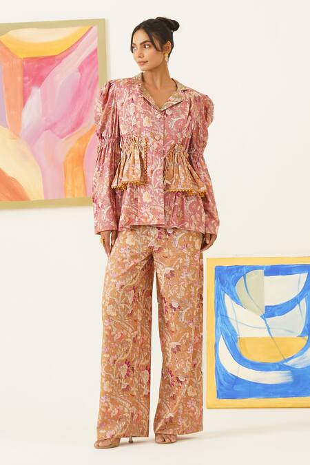 Sunandini_Pink Viscose Collared Floral Print Top _Online_at_Aza_Fashions