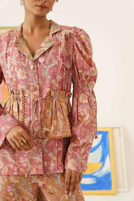 Shop_Sunandini_Pink Viscose Collared Floral Print Top _Online_at_Aza_Fashions