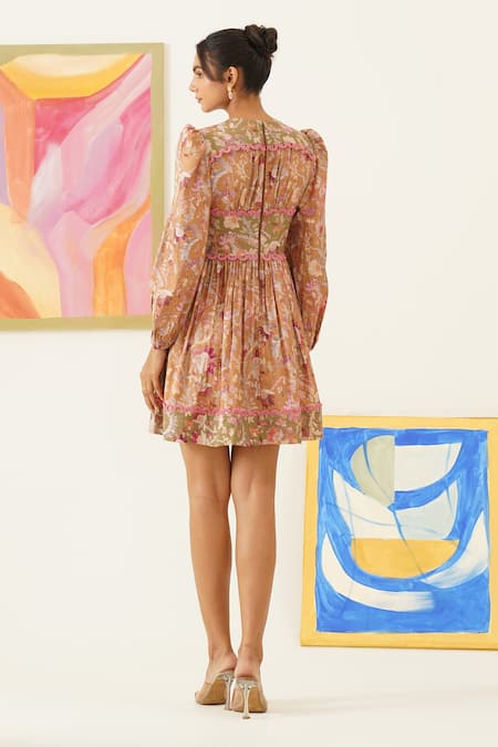 Sunandini Color Block Floral Print Dress 