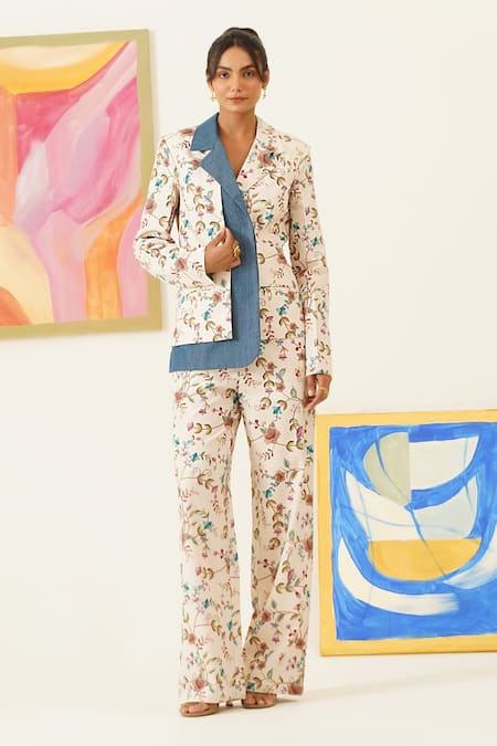 Sunandini Floral Print Layered Blazer With Pant 