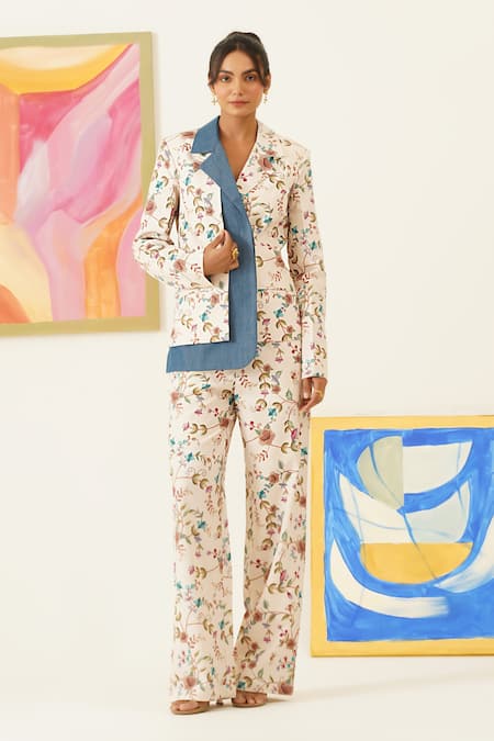 Sunandini Floral Print Layered Blazer 