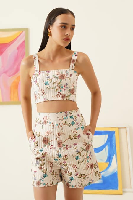 Sunandini Floral Print Crop Top & Shorts Set 