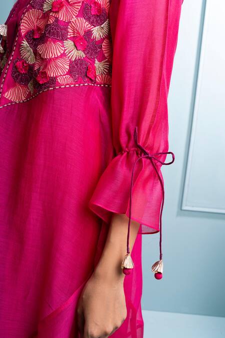 Buy The White Tree Studio Pink Chanderi, Cotton Tassels, Embroidery Floral Applique Asymmetric Kurta Set Online at Aza Fashions Buy_The White Tree Studio_Pink Chanderi, Cotton Tassels, Embroidery Floral Applique Asymmetric Kurta Set _Online_at_Aza_Fashions