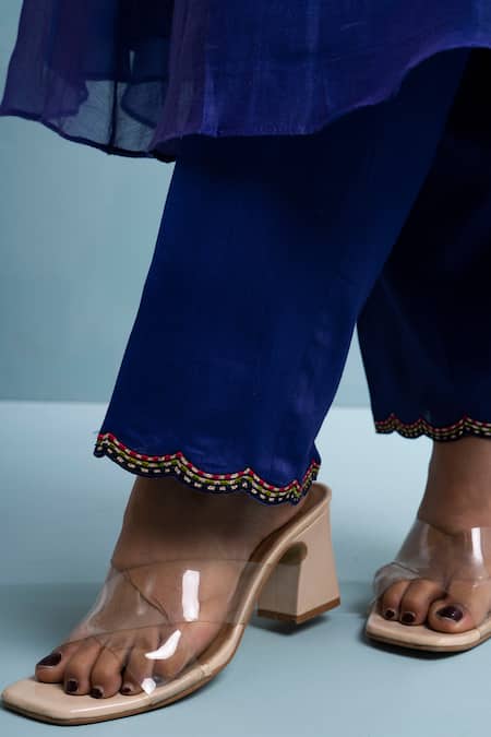 Buy_The White Tree Studio_Purple Chanderi, Cotton Zari, Embroidery Round Floral Applique Kalidar Kurta Set 