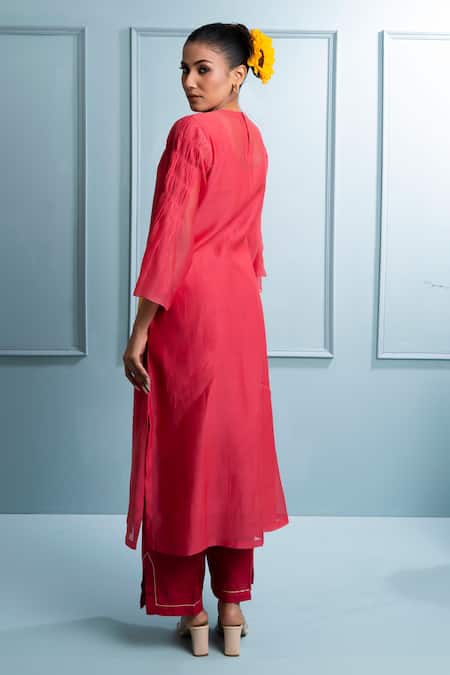 The White Tree Studio Lotus Embroidered Pintucked Kurta Set 