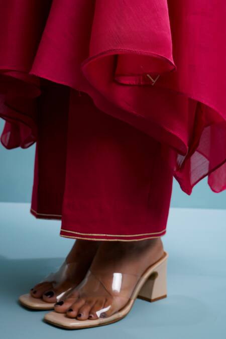 The White Tree Studio_Pink Chanderi, Cotton Embroidery, Patchwork, Applique Designer Floral Kurta Set _at_Aza_Fashions