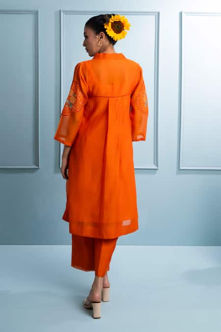 The White Tree Studio Floral Patchwork Orange Kurta Set 