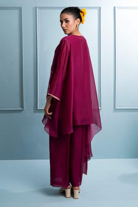 The White Tree Studio Burgundy Floral Applique Kurta Set 