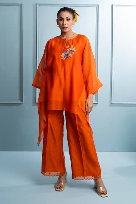 The White Tree Studio Floral Applique Orange Tunic Set 