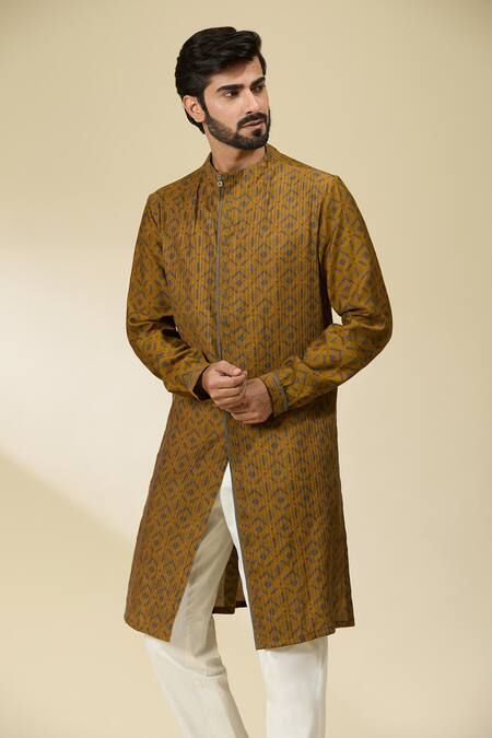 Buy_Ankita Shahabadi_Yellow Muslin, Silk Zig Zag Print Kurta 