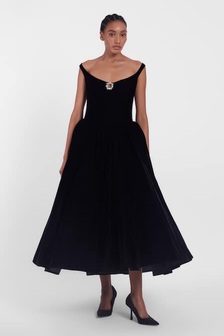Gauri & Nainika Off Shoulder Velvet Dress 