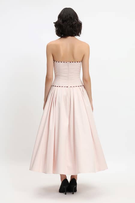 Gauri & Nainika Pink Crystal Embroidered Strapless Dress 