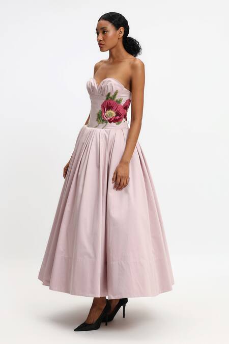 Gauri & Nainika Purple Cotton Embroidery Sweetheart Neck Botanical Maxi Dress Online at Aza Fashions Gauri & Nainika_Purple Cotton Embroidery Sweetheart Neck Botanical Maxi Dress _Online_at_Aza_Fashions