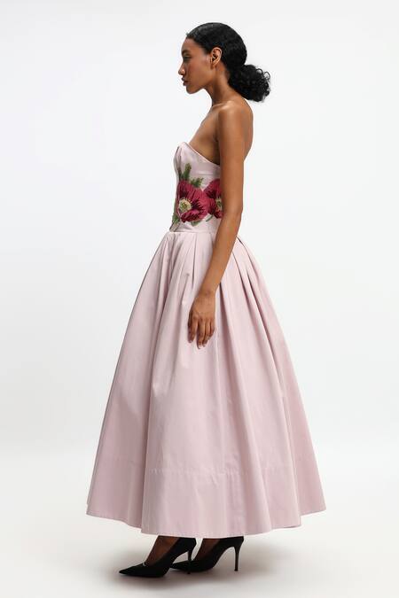 Buy Gauri & Nainika Purple Cotton Embroidery Sweetheart Neck Botanical Maxi Dress Online at Aza Fashions Buy_Gauri & Nainika_Purple Cotton Embroidery Sweetheart Neck Botanical Maxi Dress _Online_at_Aza_Fashions