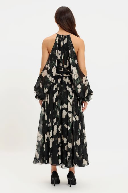Gauri & Nainika Floral Cold Shoulder Midi Dress 