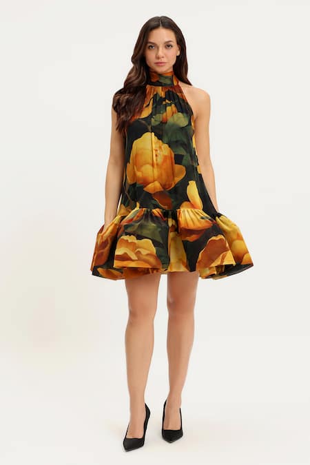 Gauri & Nainika Ruffled Peonies Bloom Trapeze Dress 