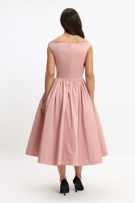 Gauri & Nainika Botanical Embroidered Off-Shoulder Midi Dress 