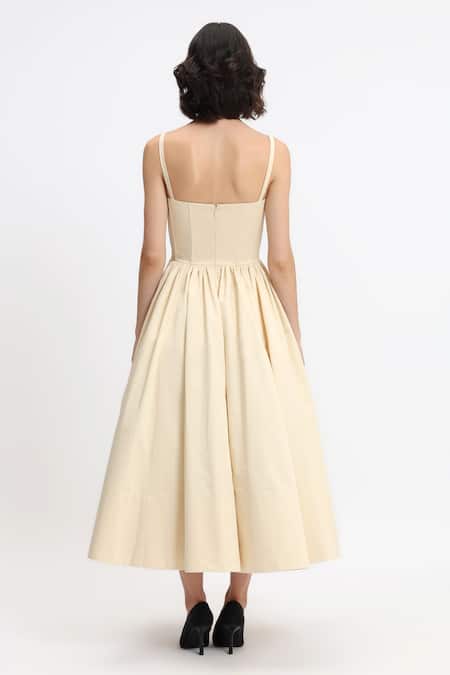 Gauri & Nainika Cream Flower Hand Embroidered Midi Dress 