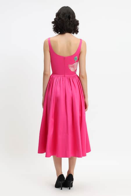 Gauri & Nainika Fuchsia Botanical Hand Embroidered Dress 