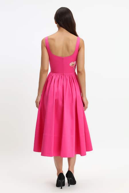 Gauri & Nainika Fuchsia Botanical Hand Embroidered Midi Dress 