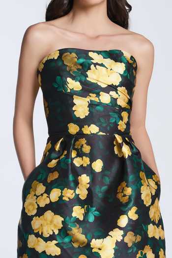 Buy_Gauri & Nainika_Yellow Microfiber Off-shoulder Strapless Draped Dress _Online_at_Aza_Fashions