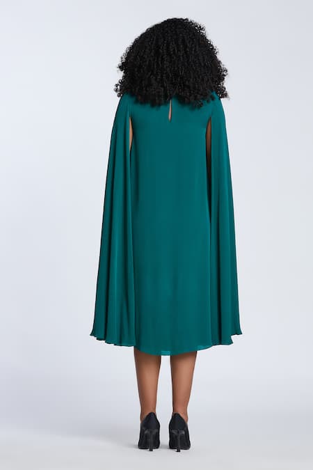 Gauri & Nainika Green Cape Sleeve Midi Dress 