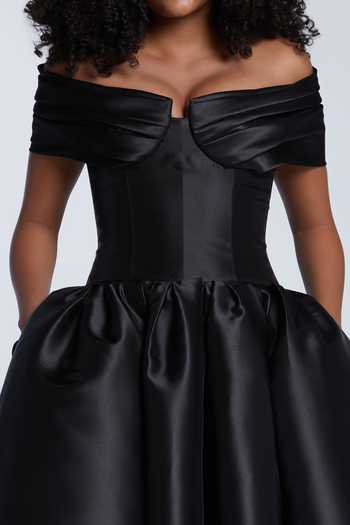Gauri & Nainika Black Microfiber Off-shoulder Off Corset Dress Online at Aza Fashions Gauri & Nainika_Black Microfiber Off-shoulder Off Corset Dress _Online_at_Aza_Fashions