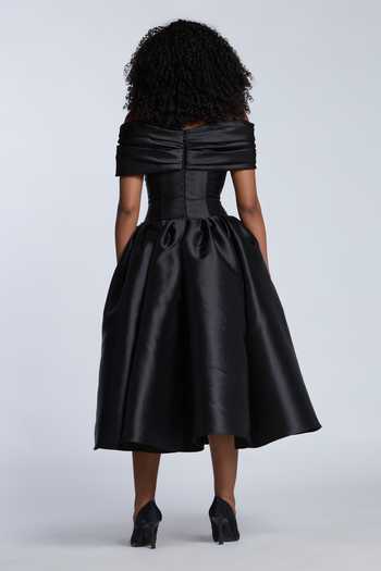 Shop Gauri & Nainika Black Microfiber Off-shoulder Off Corset Dress at Aza Fashions Shop_Gauri & Nainika_Black Microfiber Off-shoulder Off Corset Dress _at_Aza_Fashions